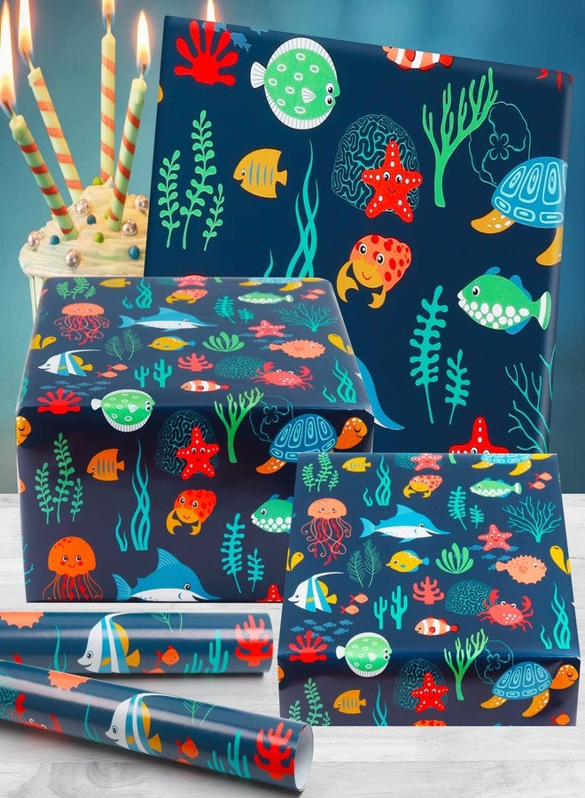 AirCool Ocean Birthday Wrapping Paper for Kids Girls Boys, 6 Sheets Under the Water Animal Coastal Design Gift Wrap Paper, 20 x 28 inch Per Sheet Folded Flat Birthday Paper for Kids Girls Boys Baby Shower - Image 3